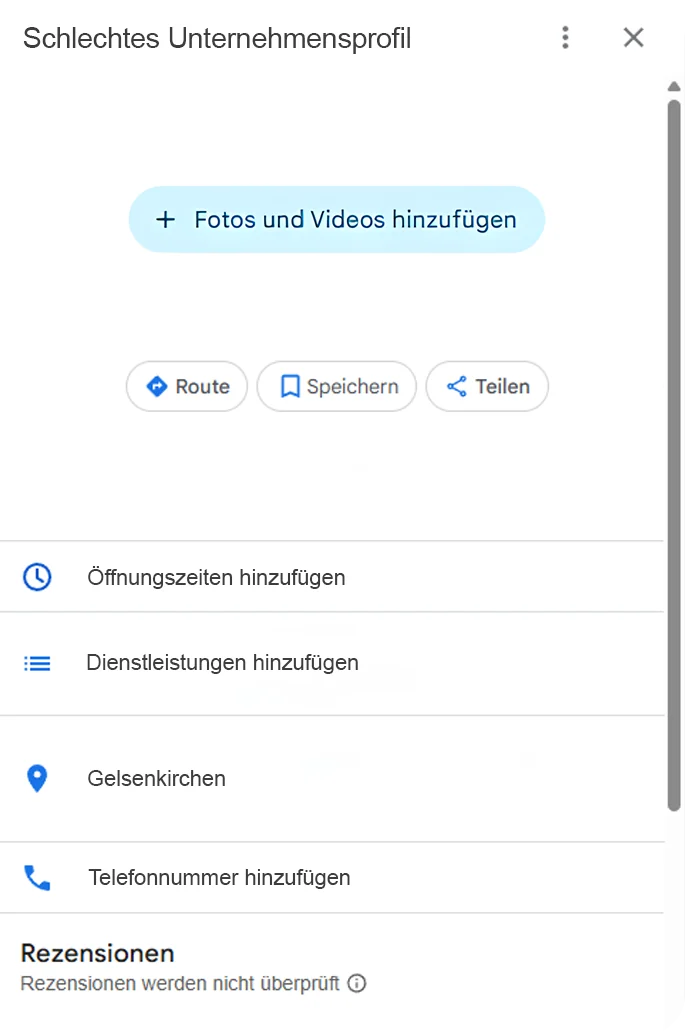 Unoptimiertes Google-Profil
